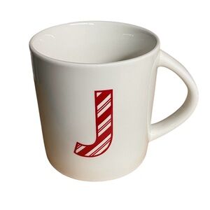 WONDERSHOP monogram J stoneware ceramic mug Christmas candycane barber pole EUC